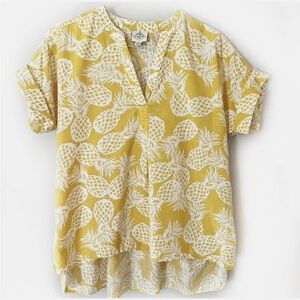 St John’s Bay Yellow Pineapple Print Women's Top linen Ptp 22” oversized xs